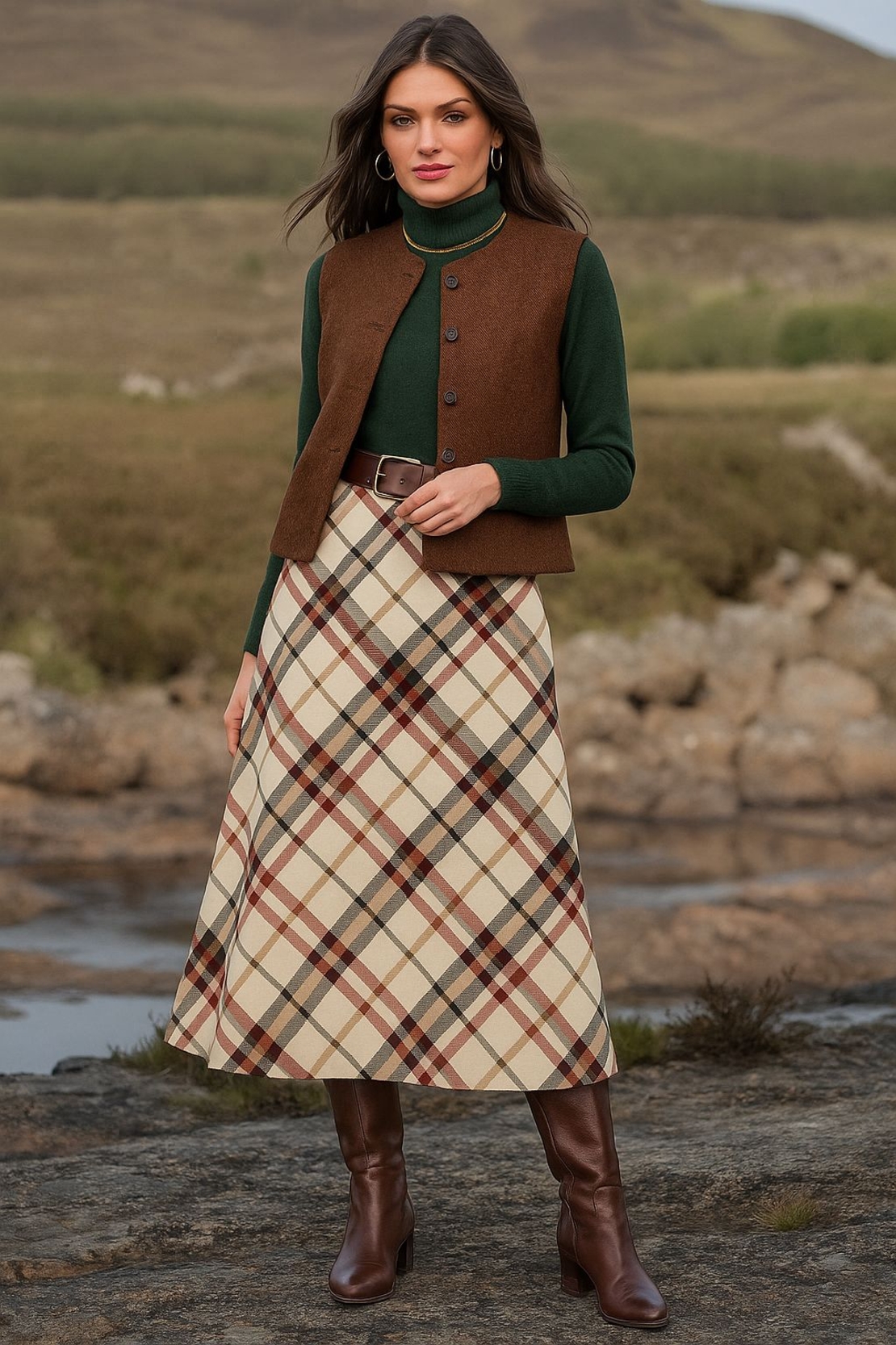 אריג משבצות טארטן גווני אופוייט חום