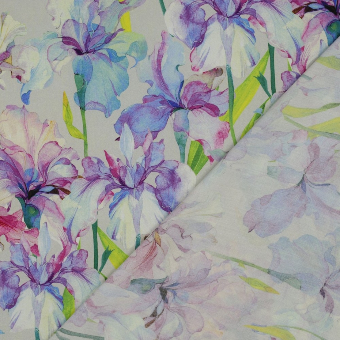 אריג ויסקוזה דפוס פרחי אירוס דיגיטלי בגוונים רכים