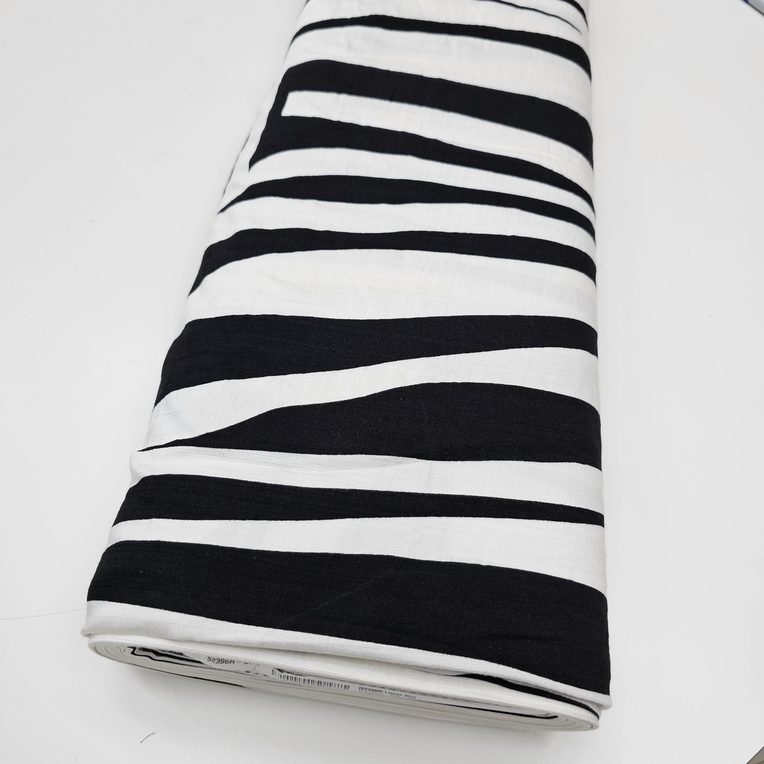 אריג פשתן ויסקוזה דפוס אמורפי בגווני שחור לבן