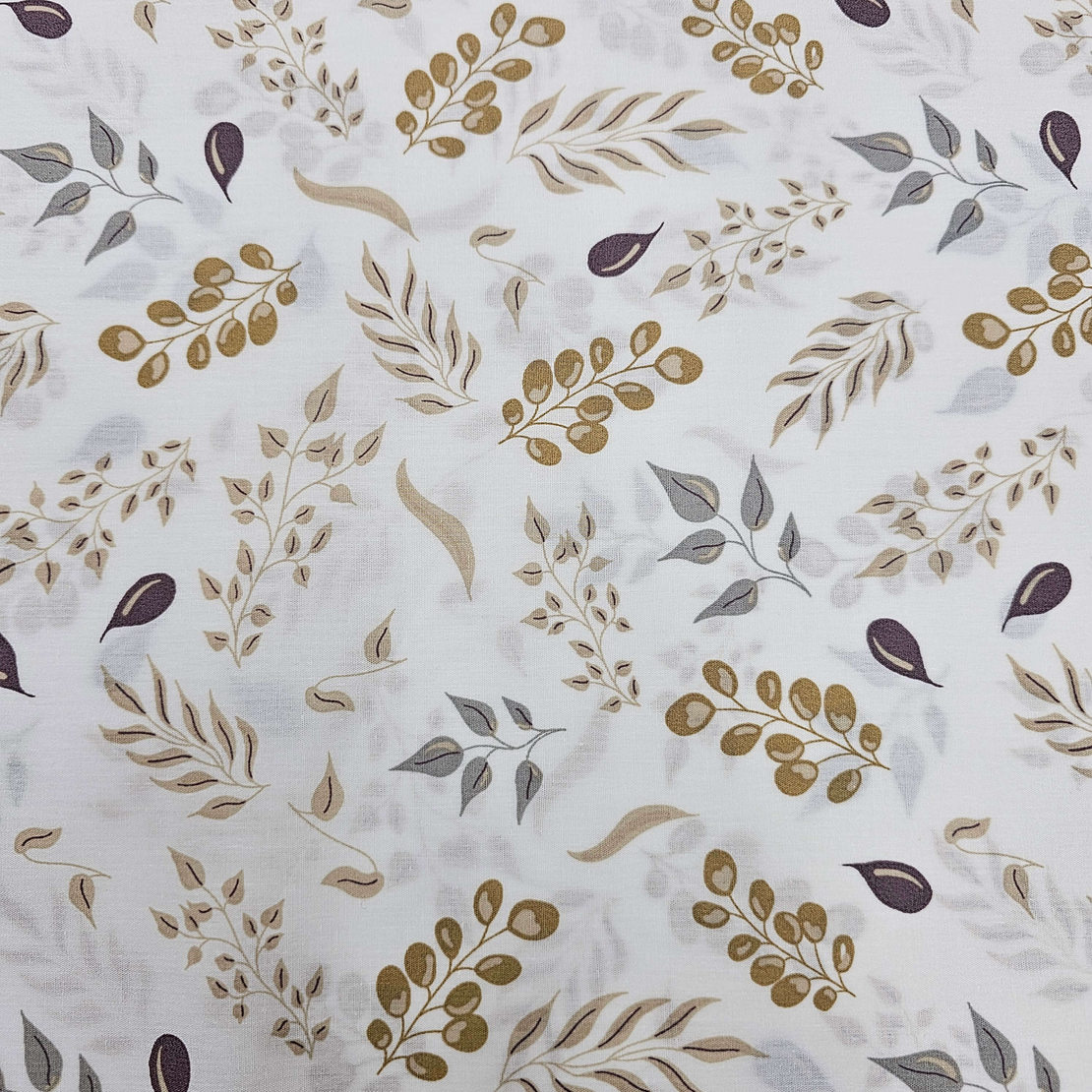 אריג כותנה דפוס עלי אקליפטוס גווני בז