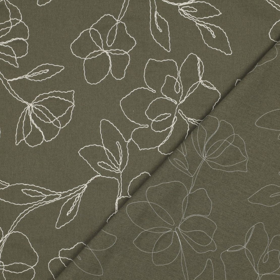 אריג פשתן רקום צבע ירוק זית