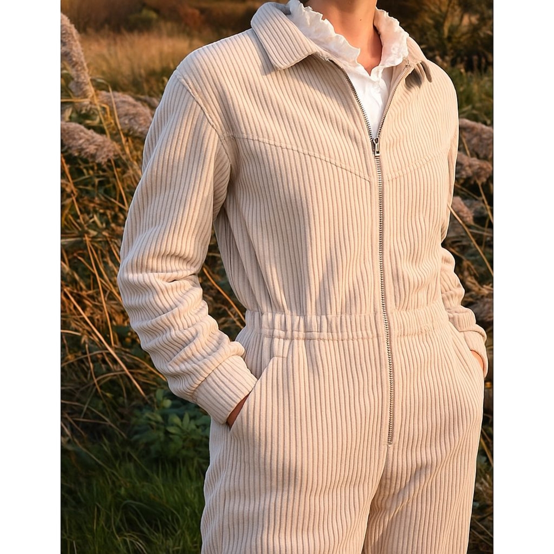 אריג קורדרוי מכובס פס רחב צבע חול