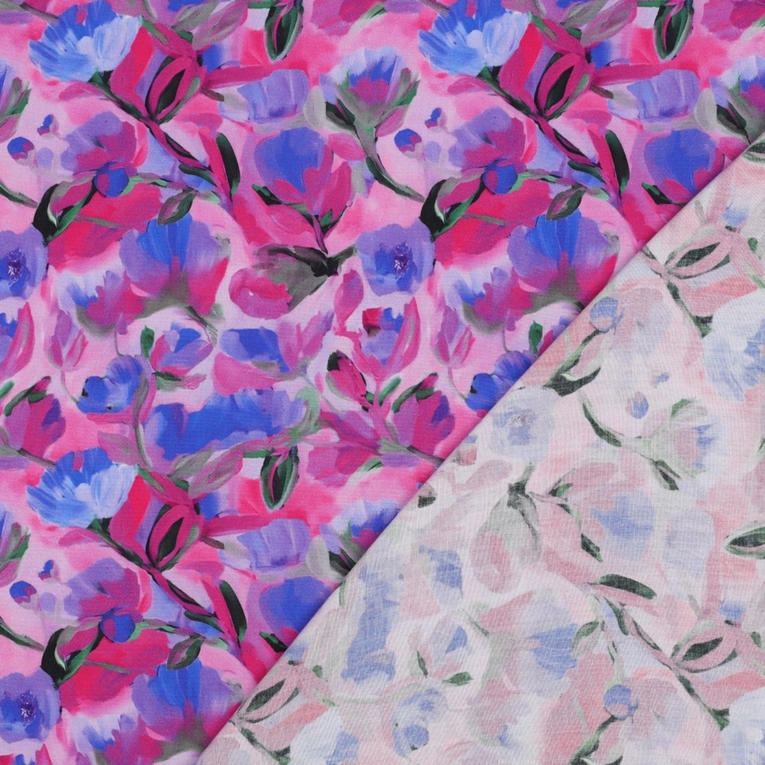 אריג ויסקוזה דפוס פנטזיה בורוד וכחול