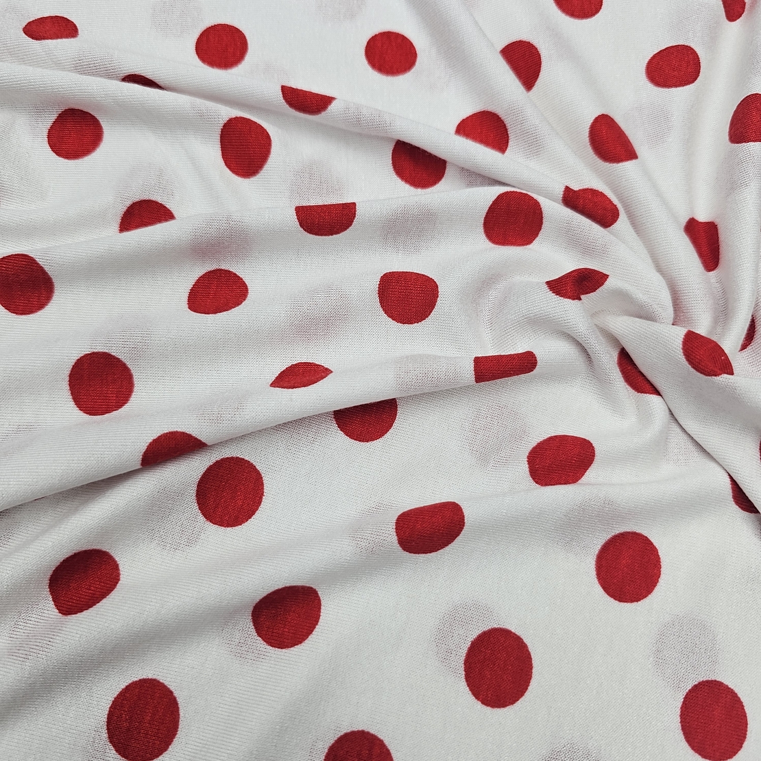טריקו ויסקוזה דפוס נקודות אדומות על רקע לבן