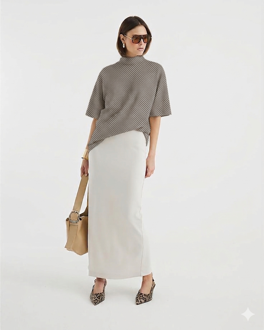 טריקו כותנה דפוס נקודות על רקע אפור בינוני