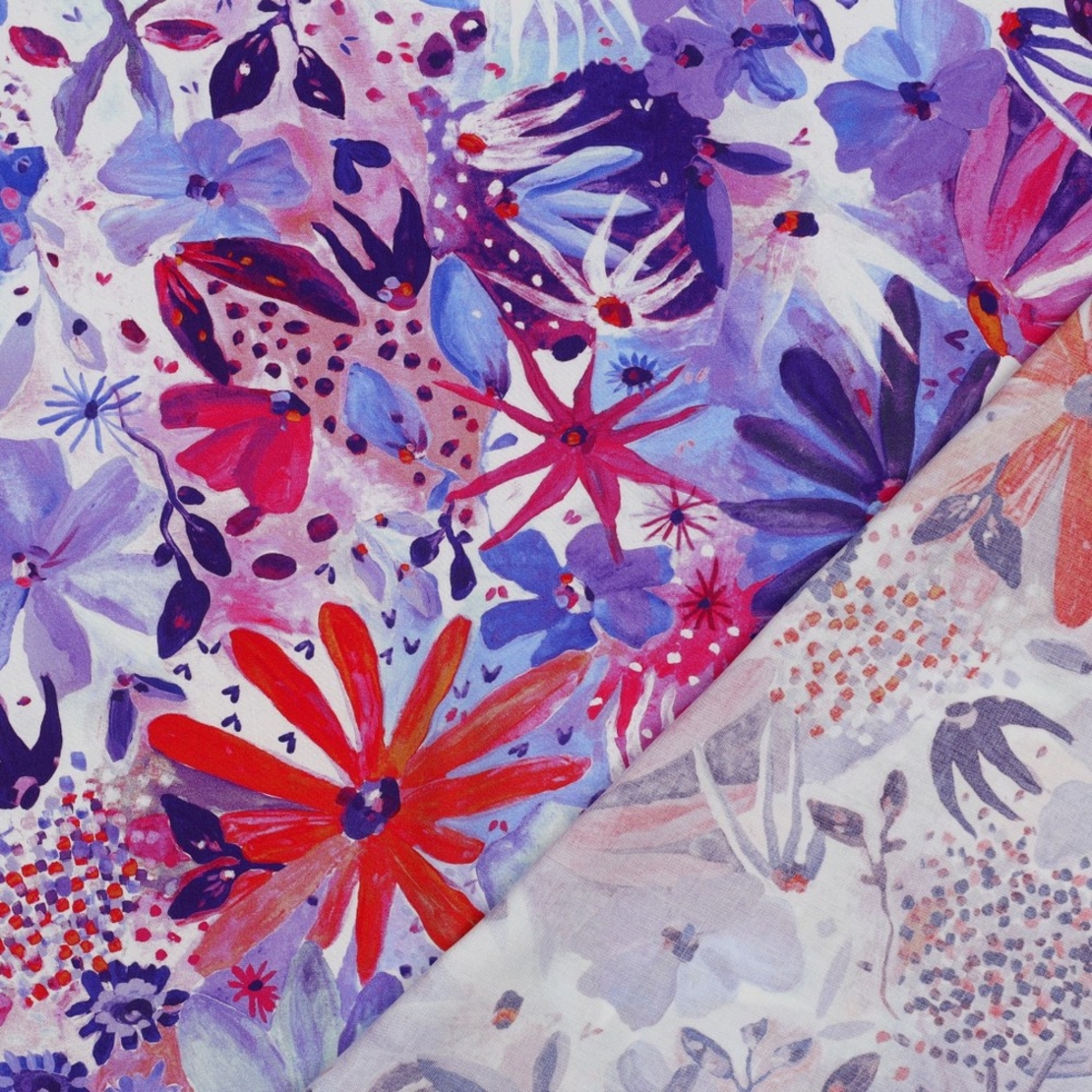 אריג ויסקוזה ECOVERO דפוס פרחים סוריאליסטי גווני סגול נרידה הנסן