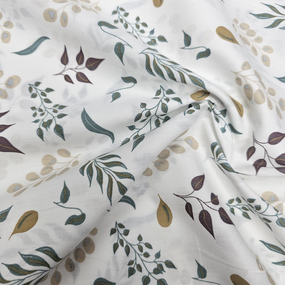 אריג כותנה דפוס עלי אקליפטוס גווני ירוק