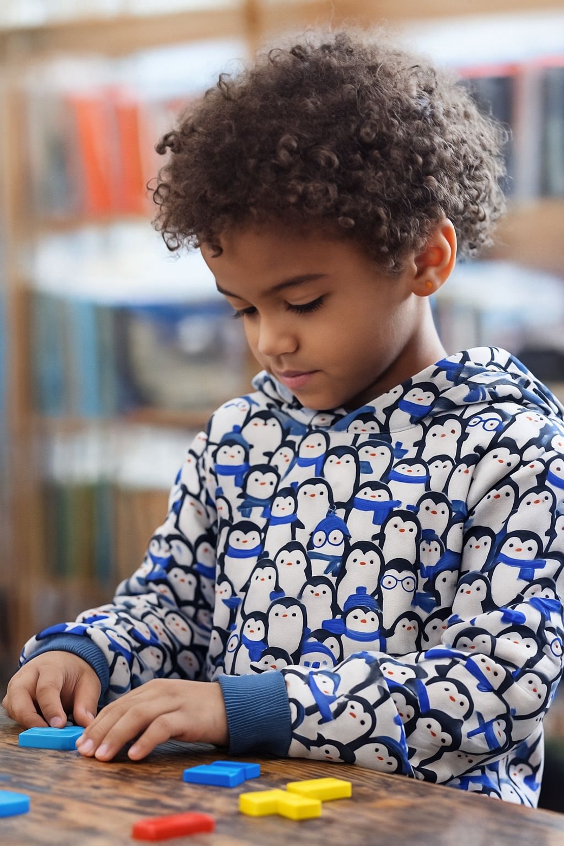 בד פוטר דפוס פינגווינים גווני כחול רויאל ולבן