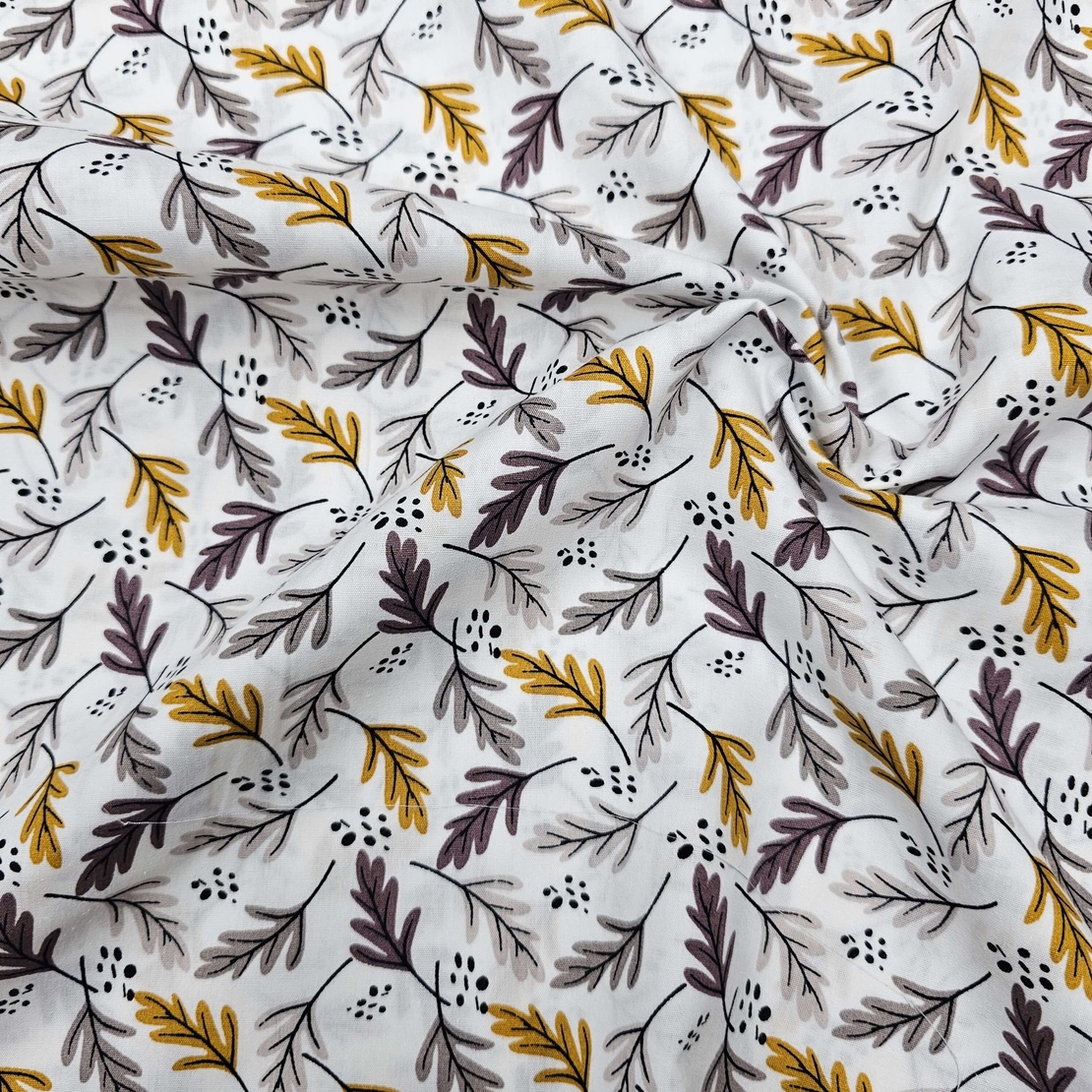 אריג כותנה דפוס עלעלים גווני אזוב