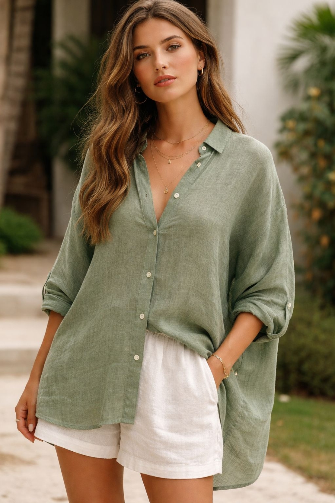 2 מטר אריג דמוי פשתן צבע ירוק זית