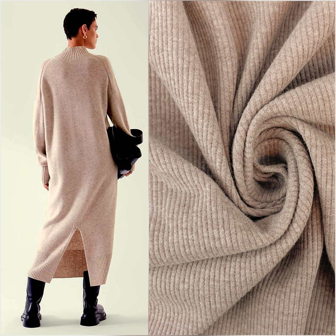 סריג ריב כותנה צבע חול מלאנז