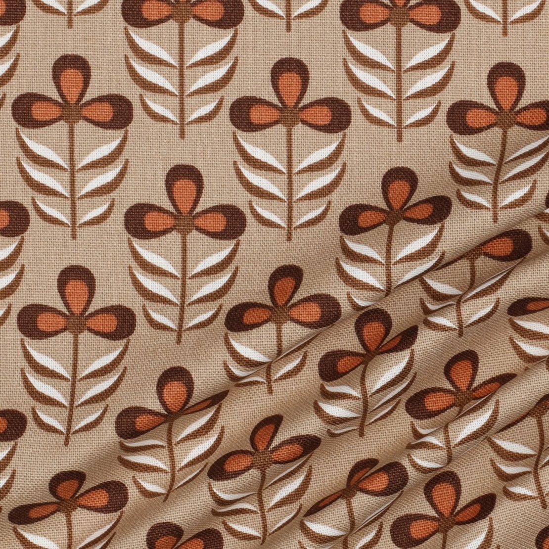 אריג קנבס דפוס פרחים בסגנון רטרו על רקע חול