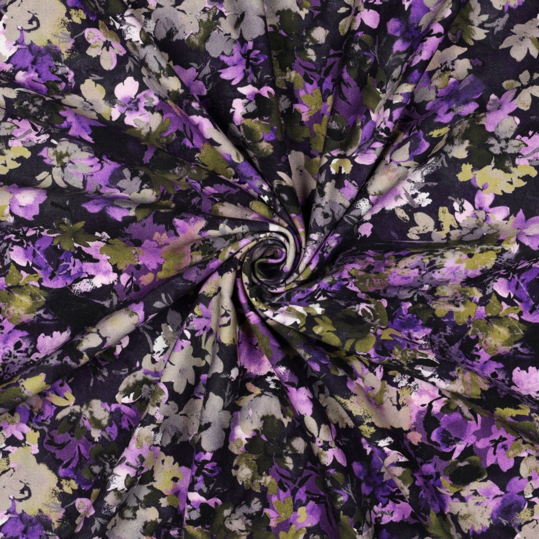 בד פוטר דפוס דיגיטלי פרחים רעננים על רקע סגול