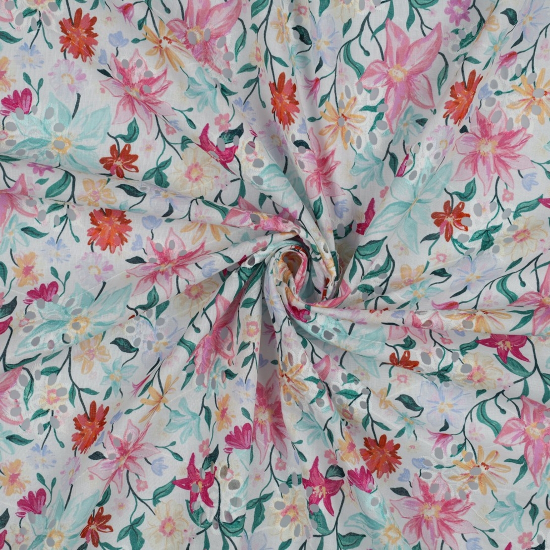 אריג כותנה תחרה פרחוני דגם רומא