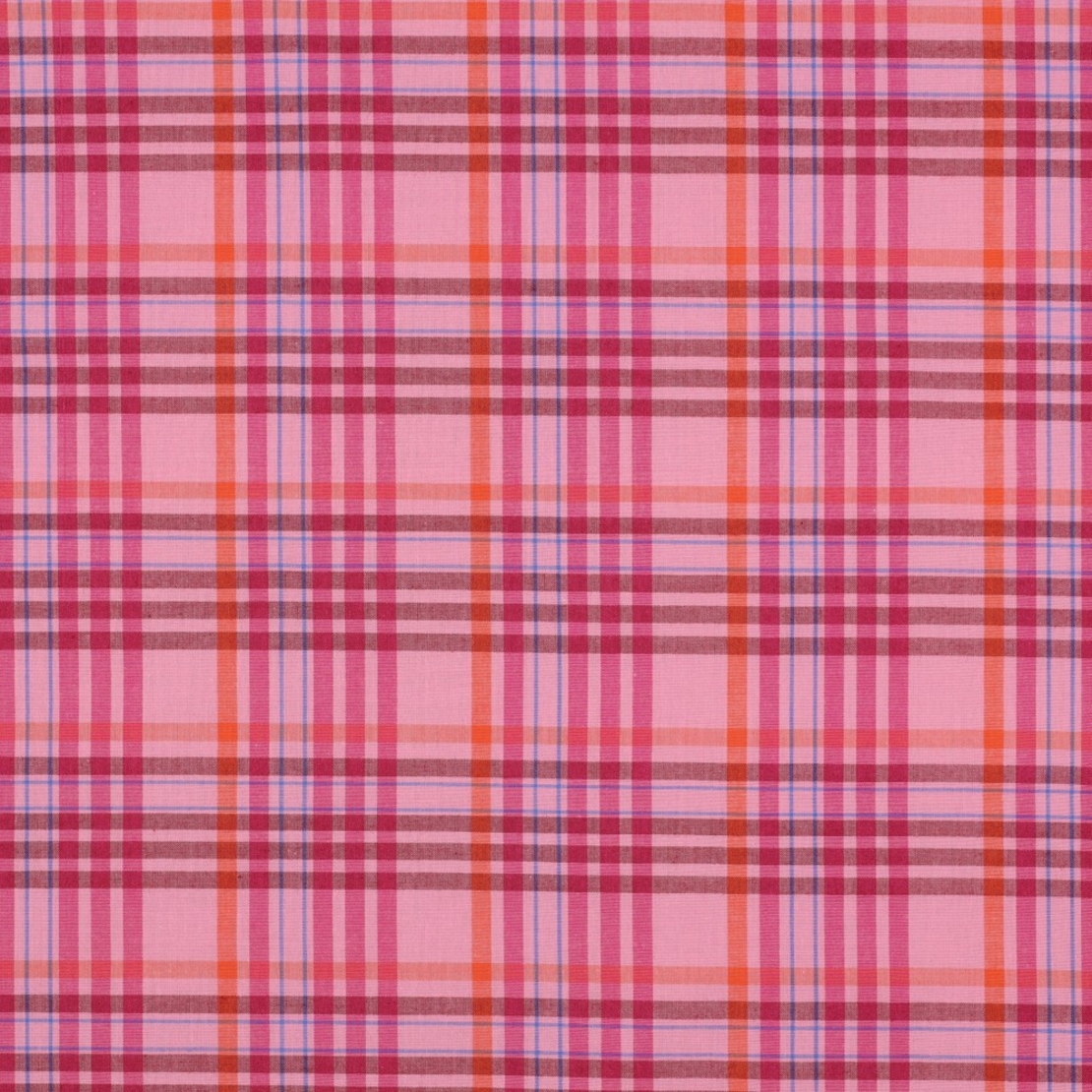 אריג כותנה דפוס משבצות על רקע ורוד