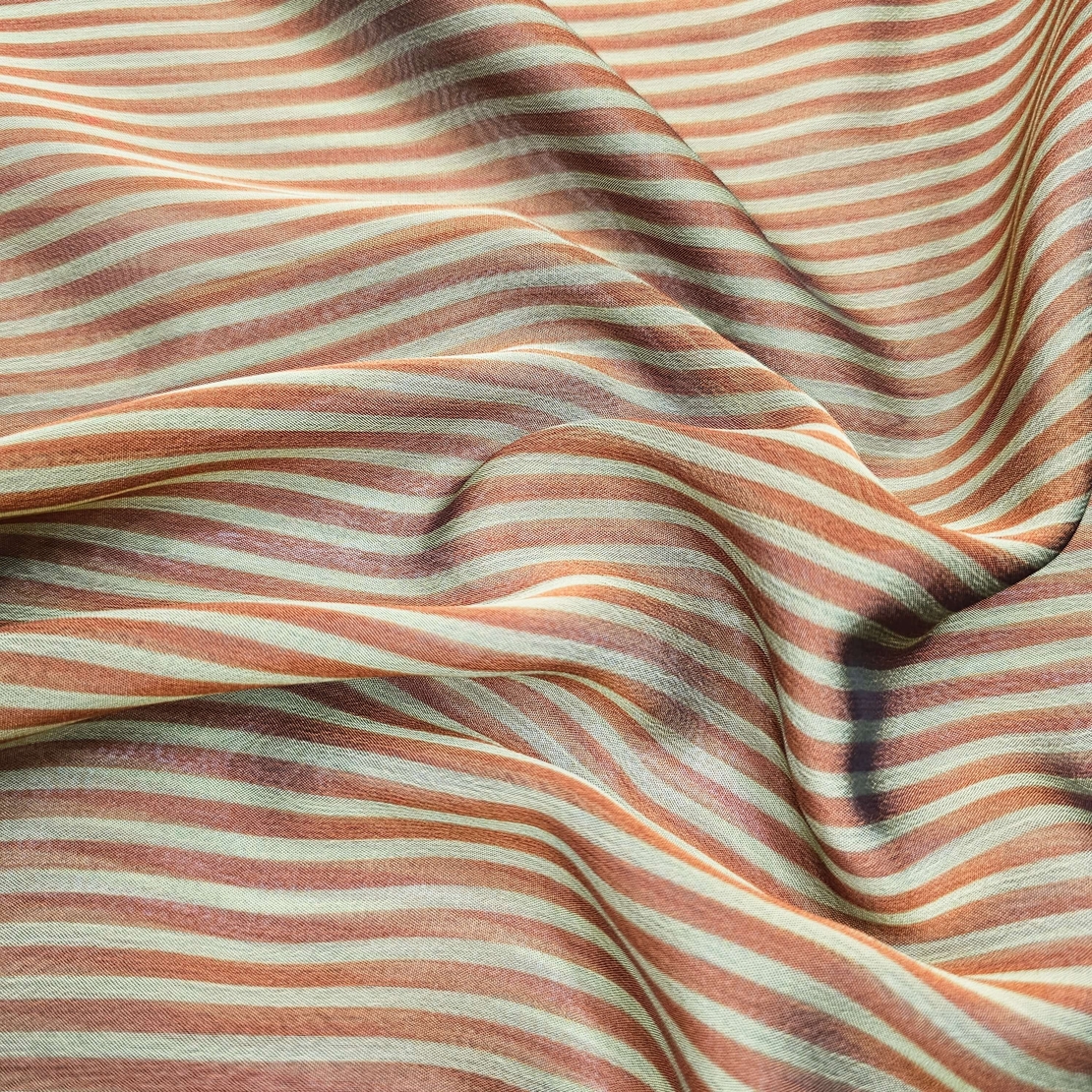 2 מטר אריג שיפון פסים כתום בריק וצהוב מוזהב