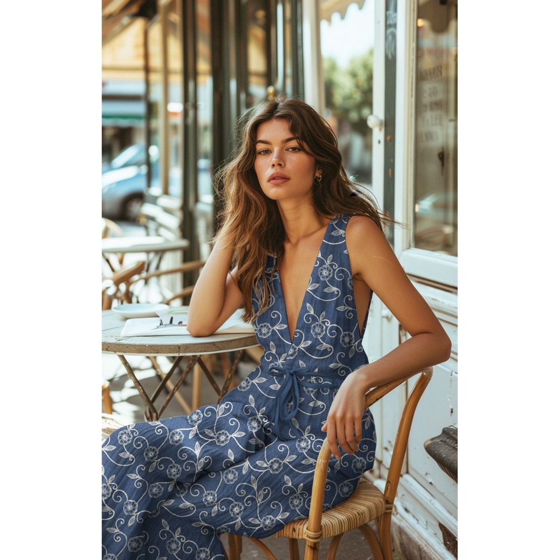 אריג גינס רקמת פרחים