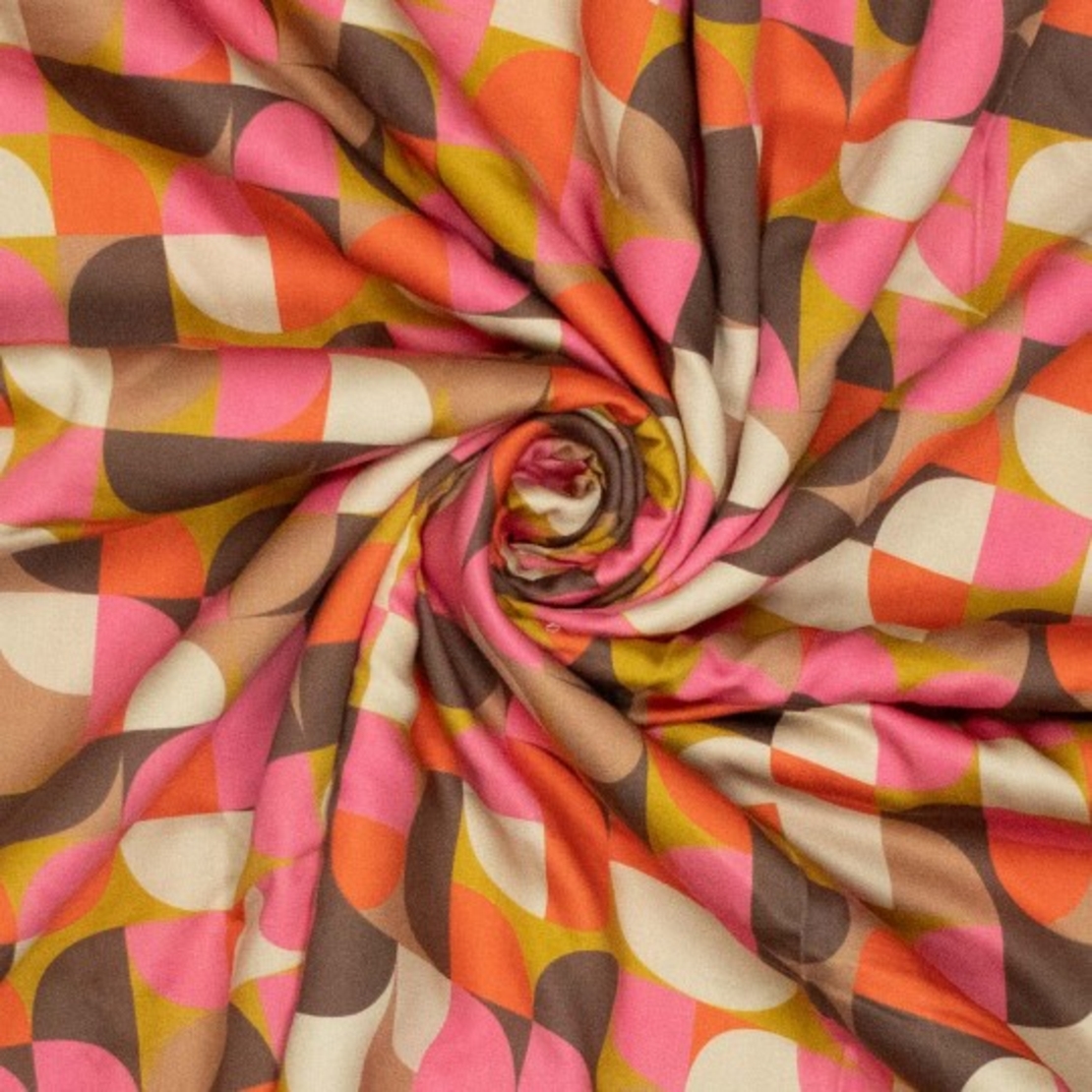 אריג ויסקוזה דפוס גאומטרי גווני ורוד בז חום דגם שרה