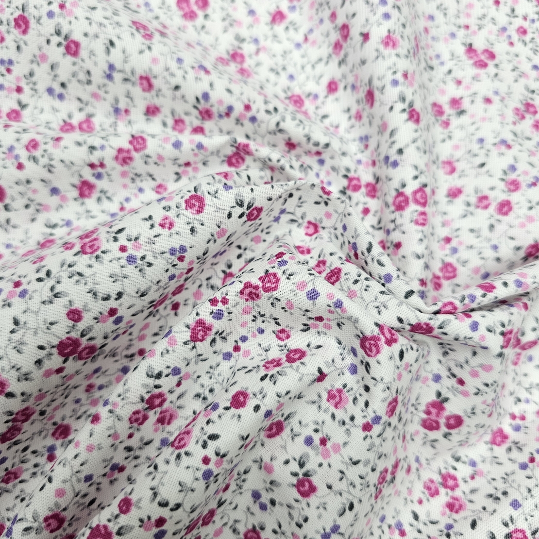 אריג כותנה פרחים קטנים בגווני ורוד דגם שרון