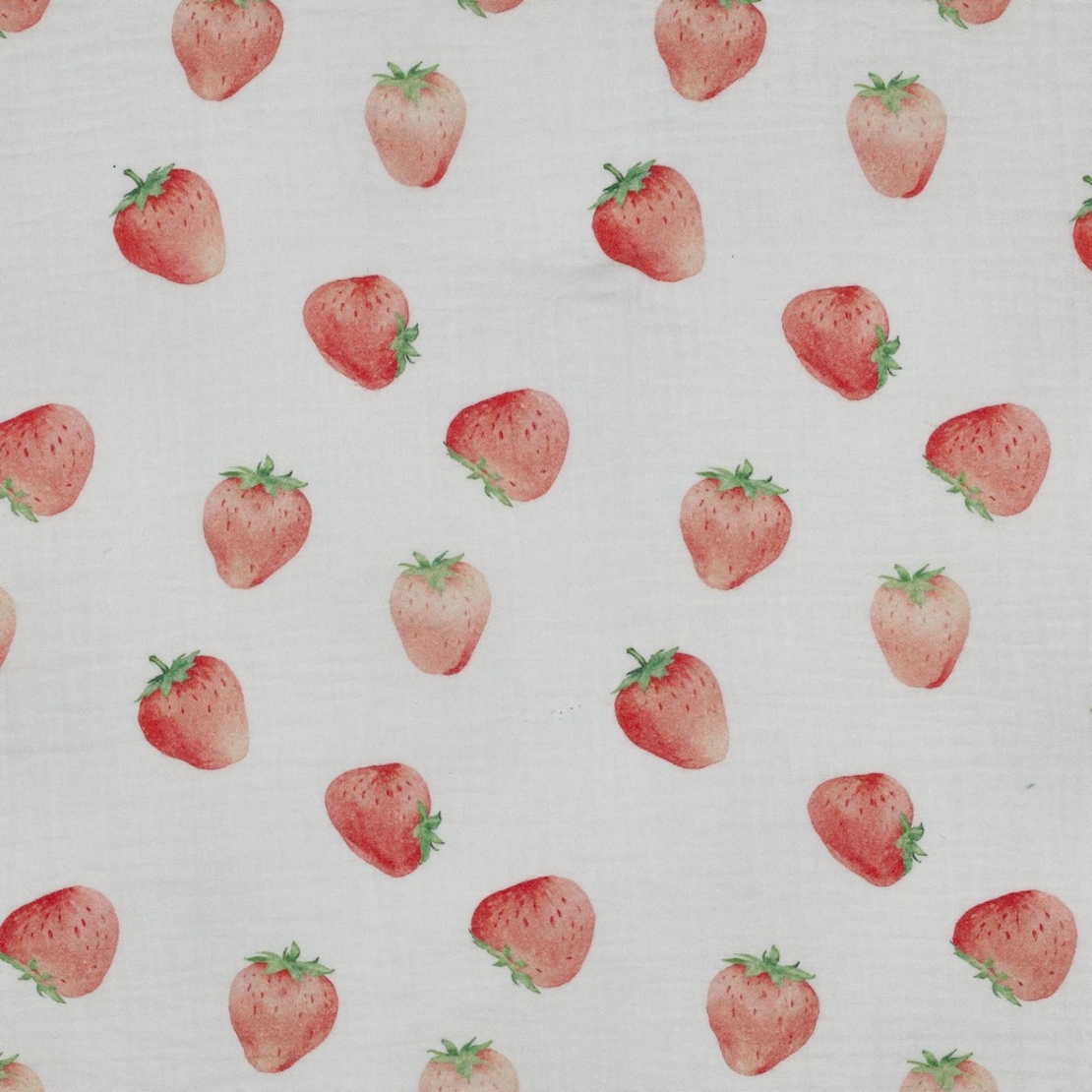 אריג דאבל טטרה דפוס תותים על רקע לבן