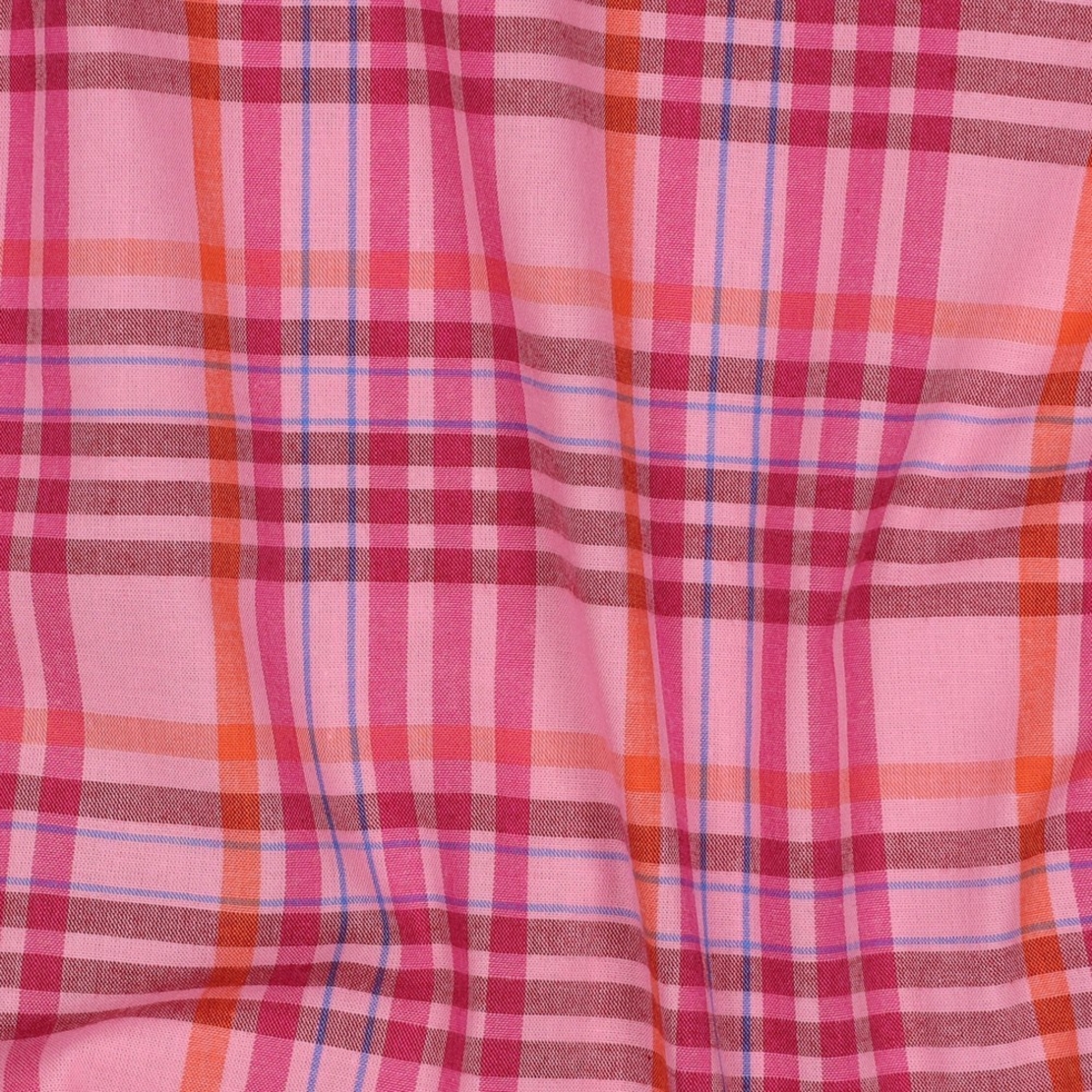 אריג כותנה דפוס משבצות על רקע ורוד