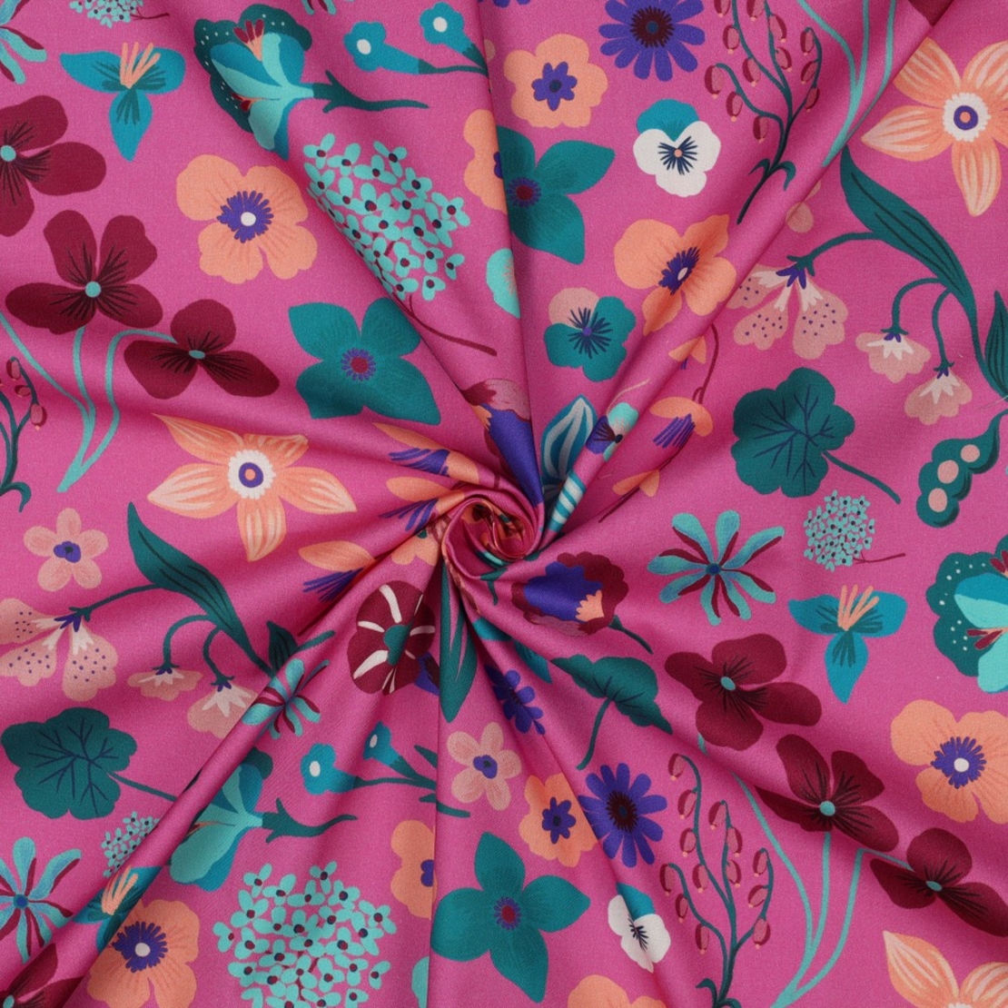 אריג כותנה דפוס מגנוליות על רקע ורוד נרידה הנסן