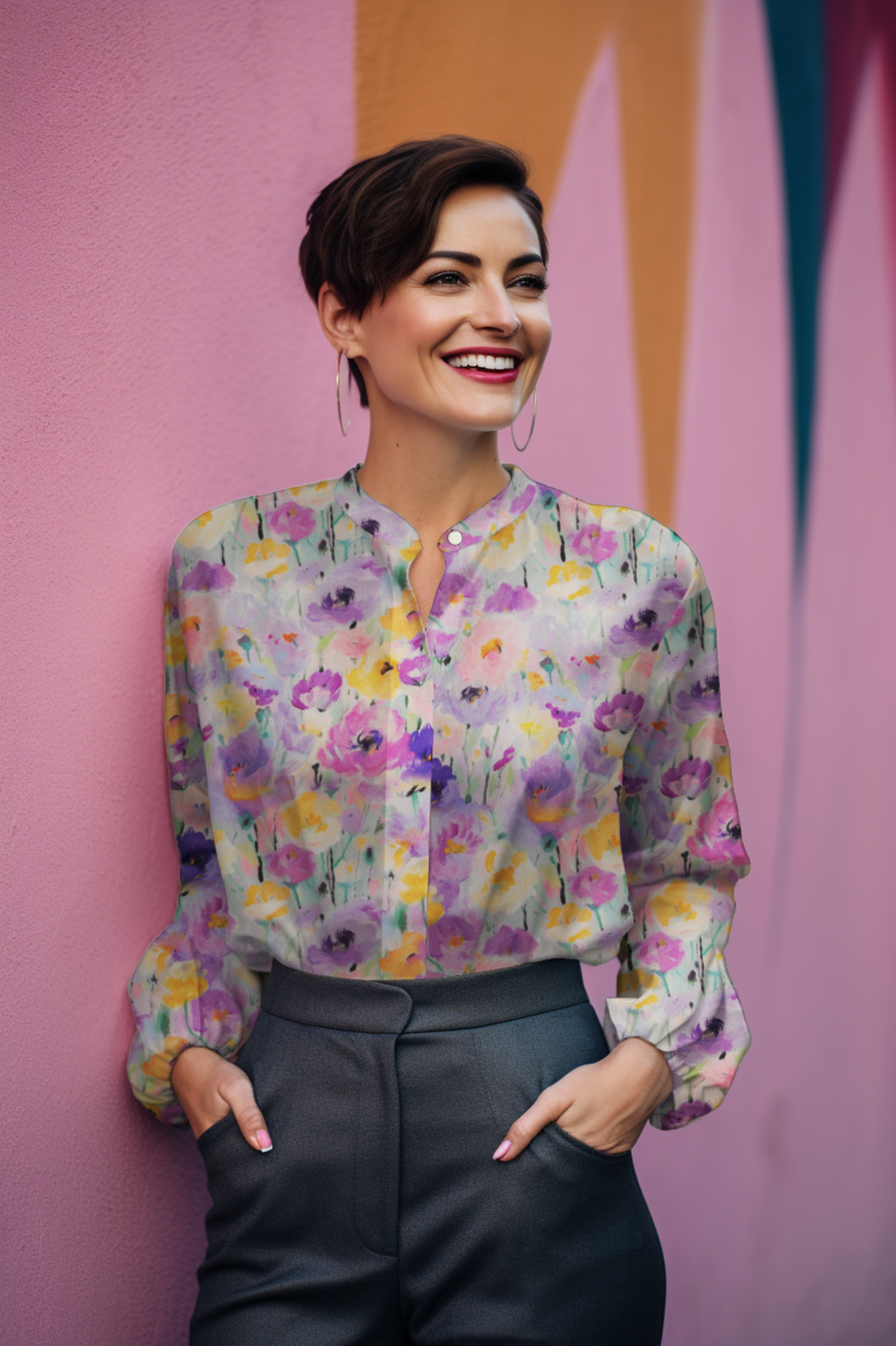 אריג ויסקוזה סטן דפוס פרחים דיגיטלי בגוונים רכים