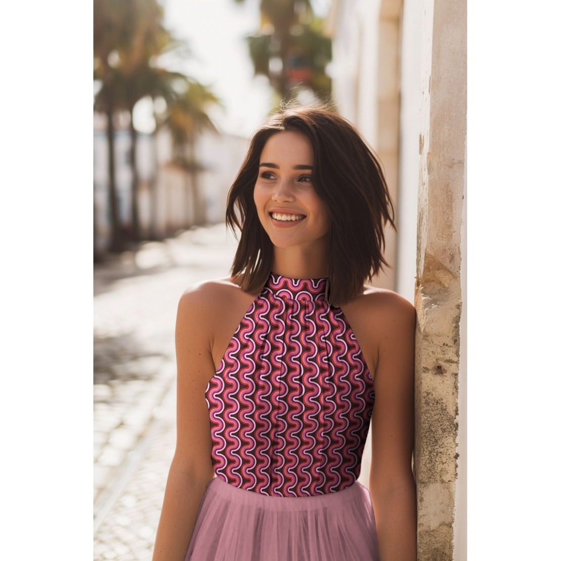 אריג ויסקוזה דפוס גאומטרי גווני ורוד בורדו