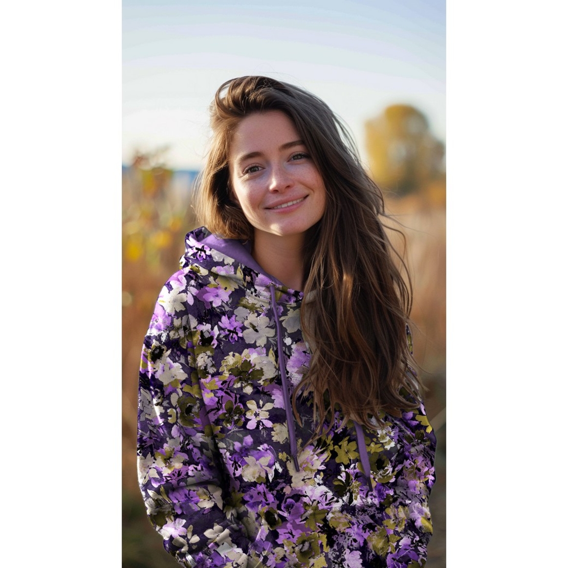 בד פוטר דפוס דיגיטלי פרחים רעננים על רקע סגול