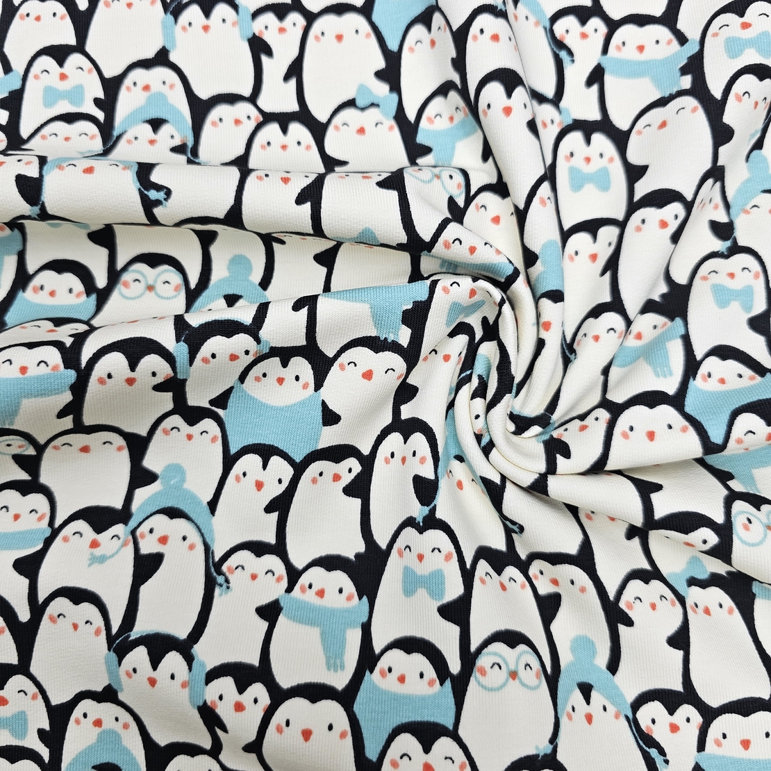 פוטר דפוס פינגווינים שמחים גווני תכלת שמנת