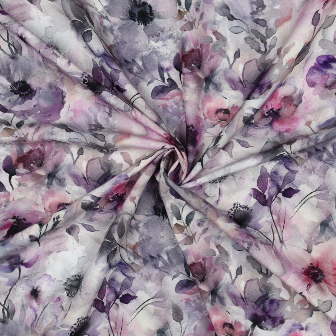 אריג ויסקוזה ECOVERO דפוס פרחים דיגיטלי גווני סגול מעושן