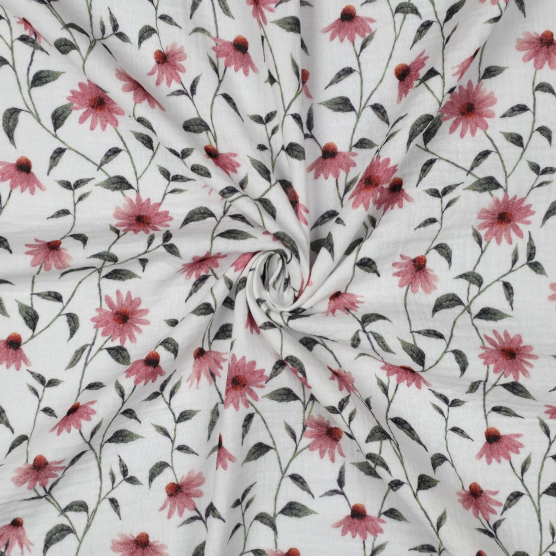 אריג דאבל טטרה דפוס פרחי מיים על רקע לבן