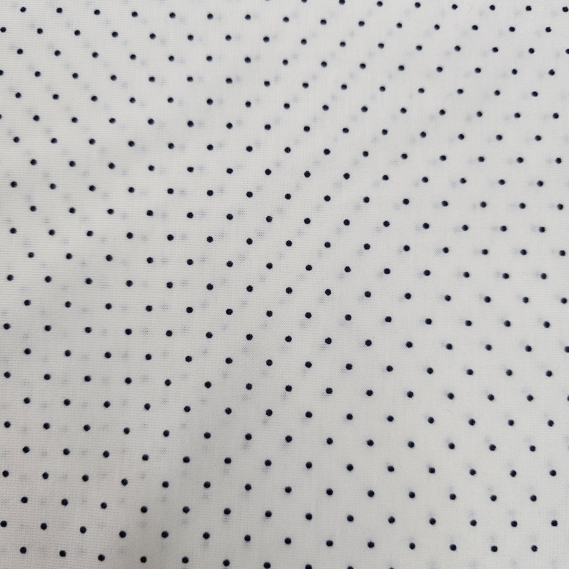 טריקו כותנה דפוס נקודות סיכה נייבי על רקע לבן
