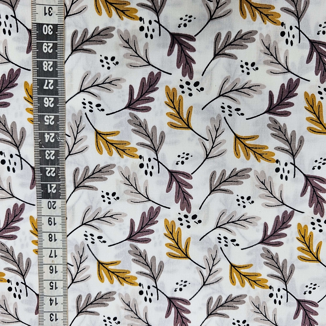 אריג כותנה דפוס עלעלים גווני אזוב