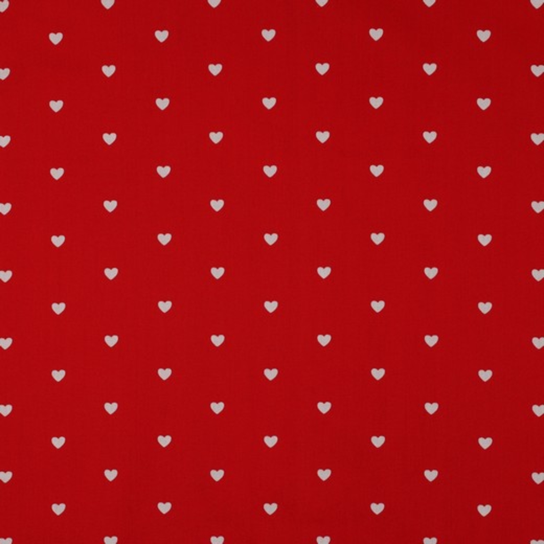 אריג כותנה אדום דפוס לבבות לבנים