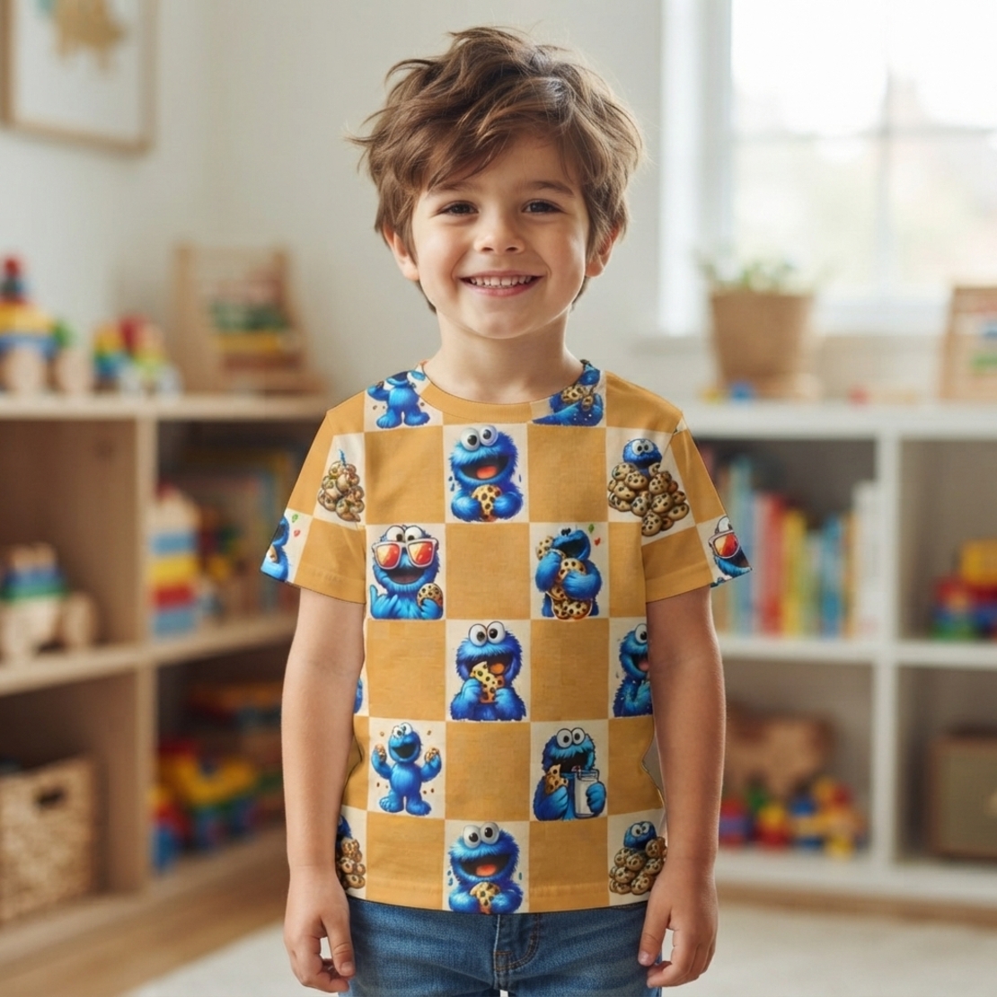טריקו כותנה דפוס עוגי פלצת cookie monster