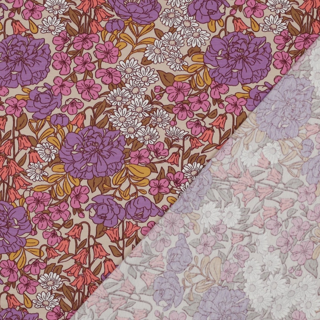 טריקו כותנה דפוס חגיגת הפרחים על רקע בז