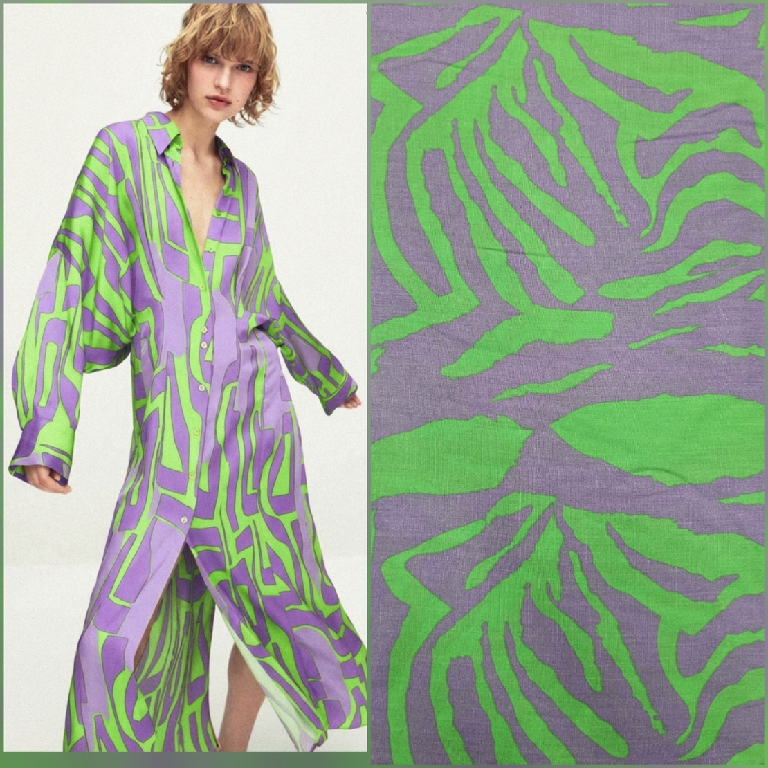 אריג ויסקוזה דפוס אבסטרקטי גווני לילך וירוק