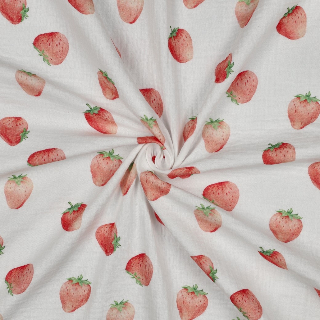 אריג דאבל טטרה דפוס תותים על רקע לבן