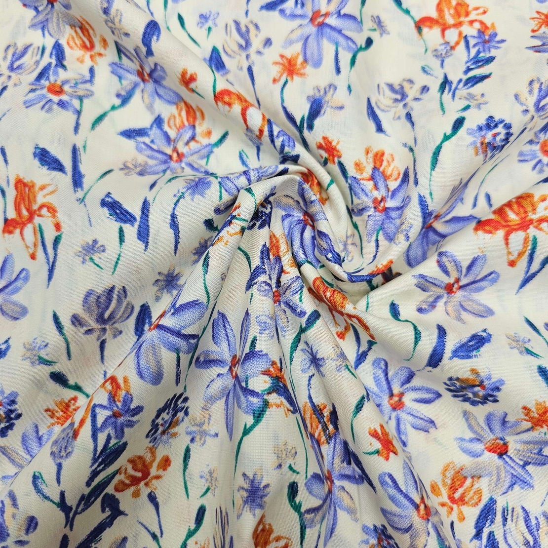 אריג כותנה דפוס גן פורח בסגול