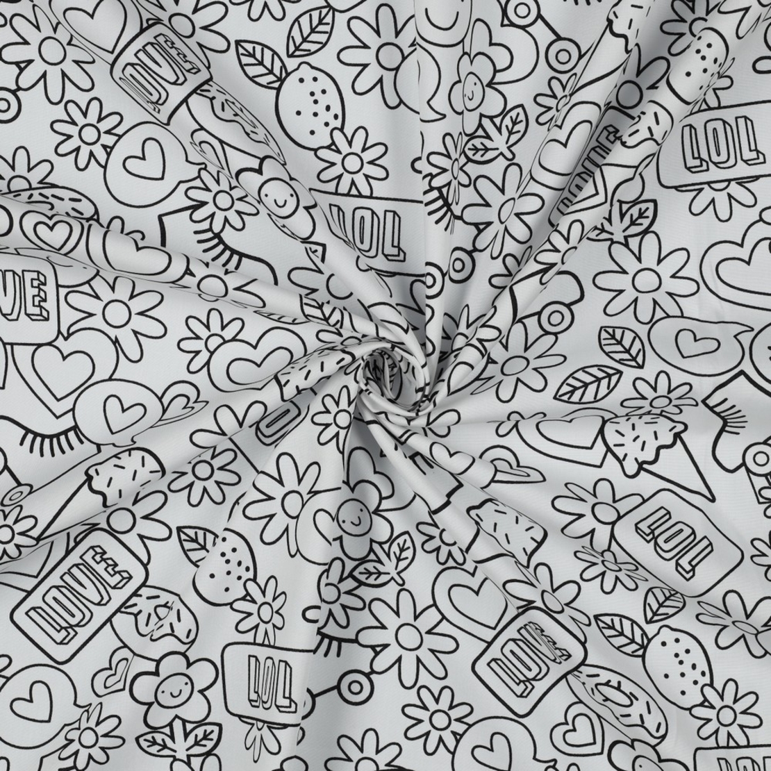 אריג כותנה דפוס רטרו בגווני שחור לבן