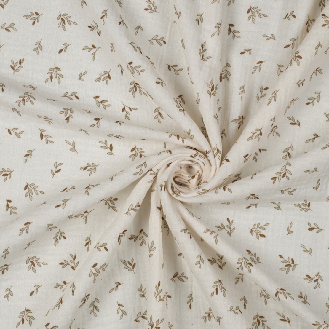 אריג דאבל טטרה דפוס עלעלים בגווני בז וחול על רקע אופוייט