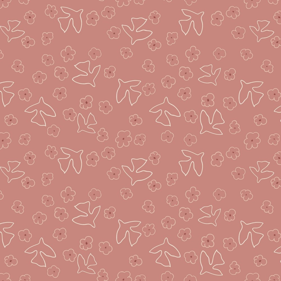 בד פוטר דפוס ציפורים עדין על רקע סלמון בהיר