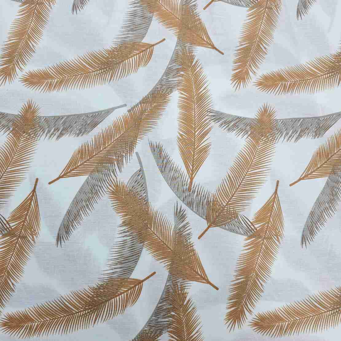 אריג כותנה דפוס נוצות בגווני כאמל אפור