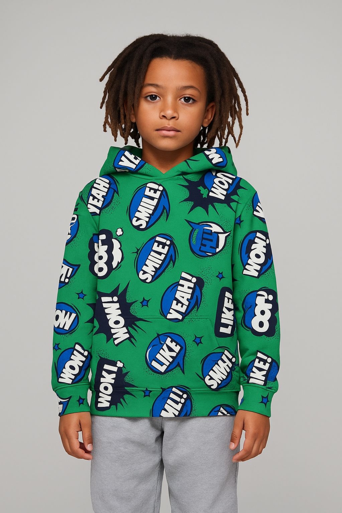 בד פוטר דפוס קומיקס על רקע ירוק