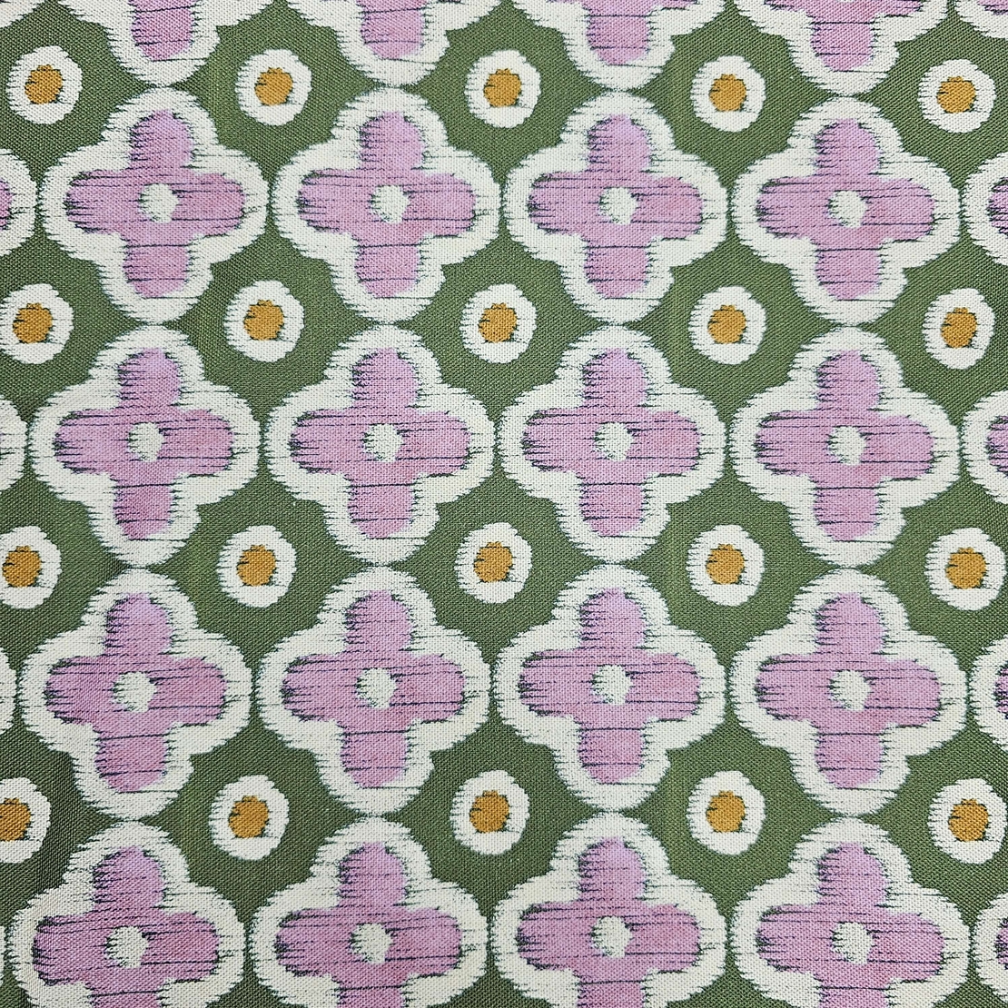 אריג קנבס דפוס פרחים גווני סגול רך וירוק דגם שיר