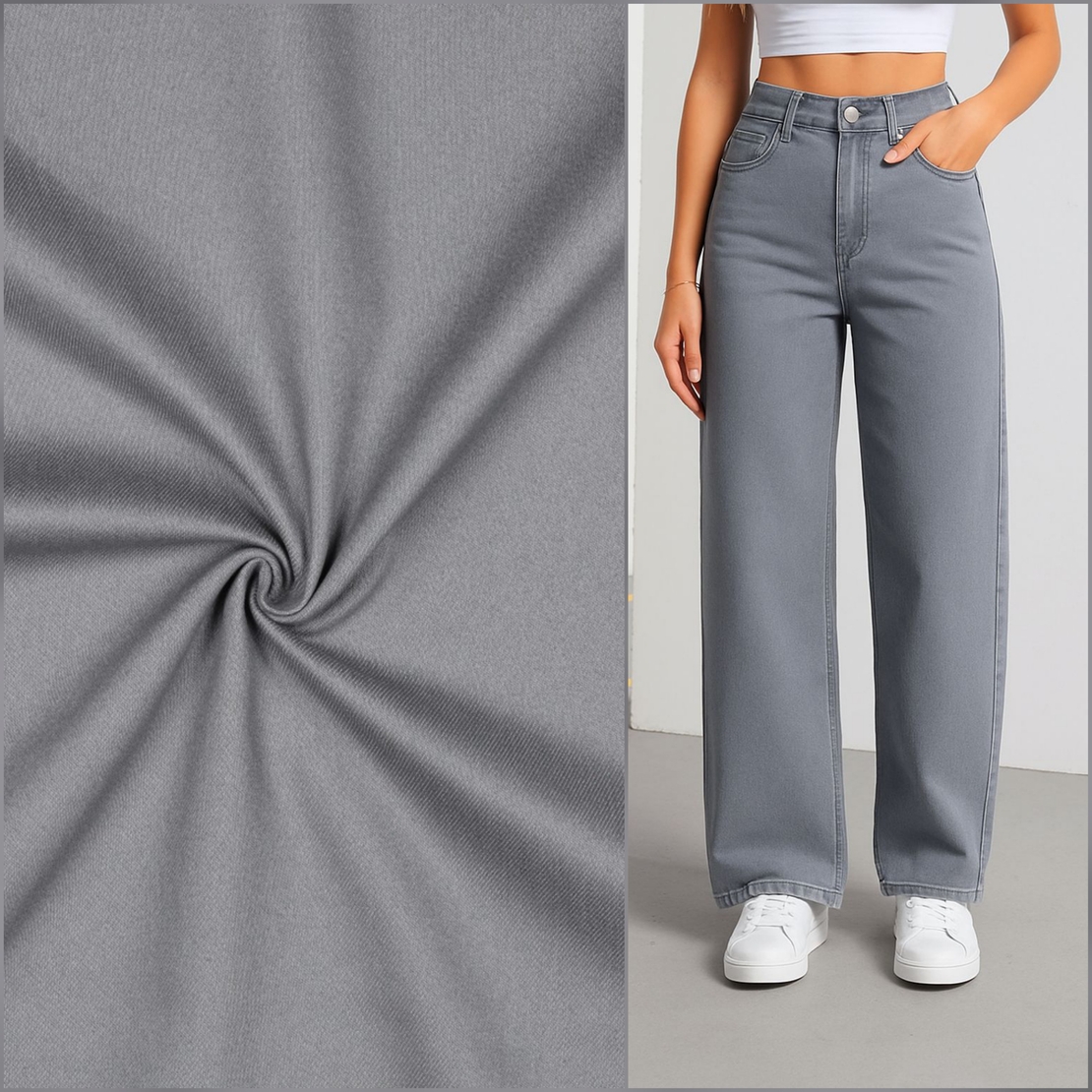 אריג גינס צבע אפור בינוני דגם גלורי