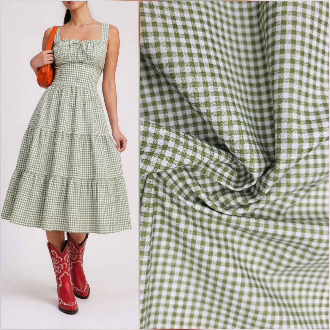 אריג כותנה משבצות פפיטה גווני ירוק לבן