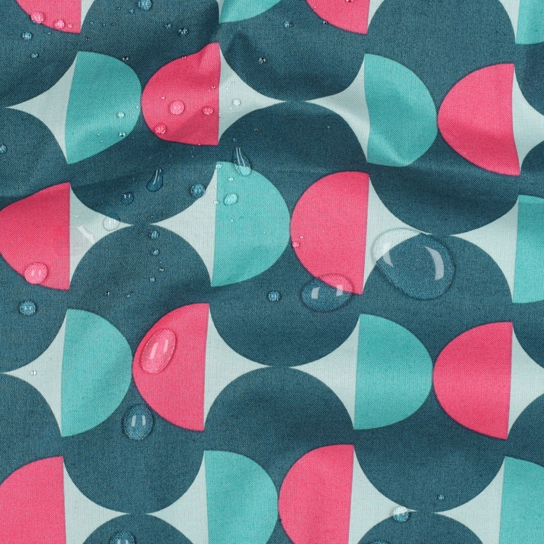 אריג כותנה עמיד במים דפוס אבסטרקטי גווני פטרול ומנטה