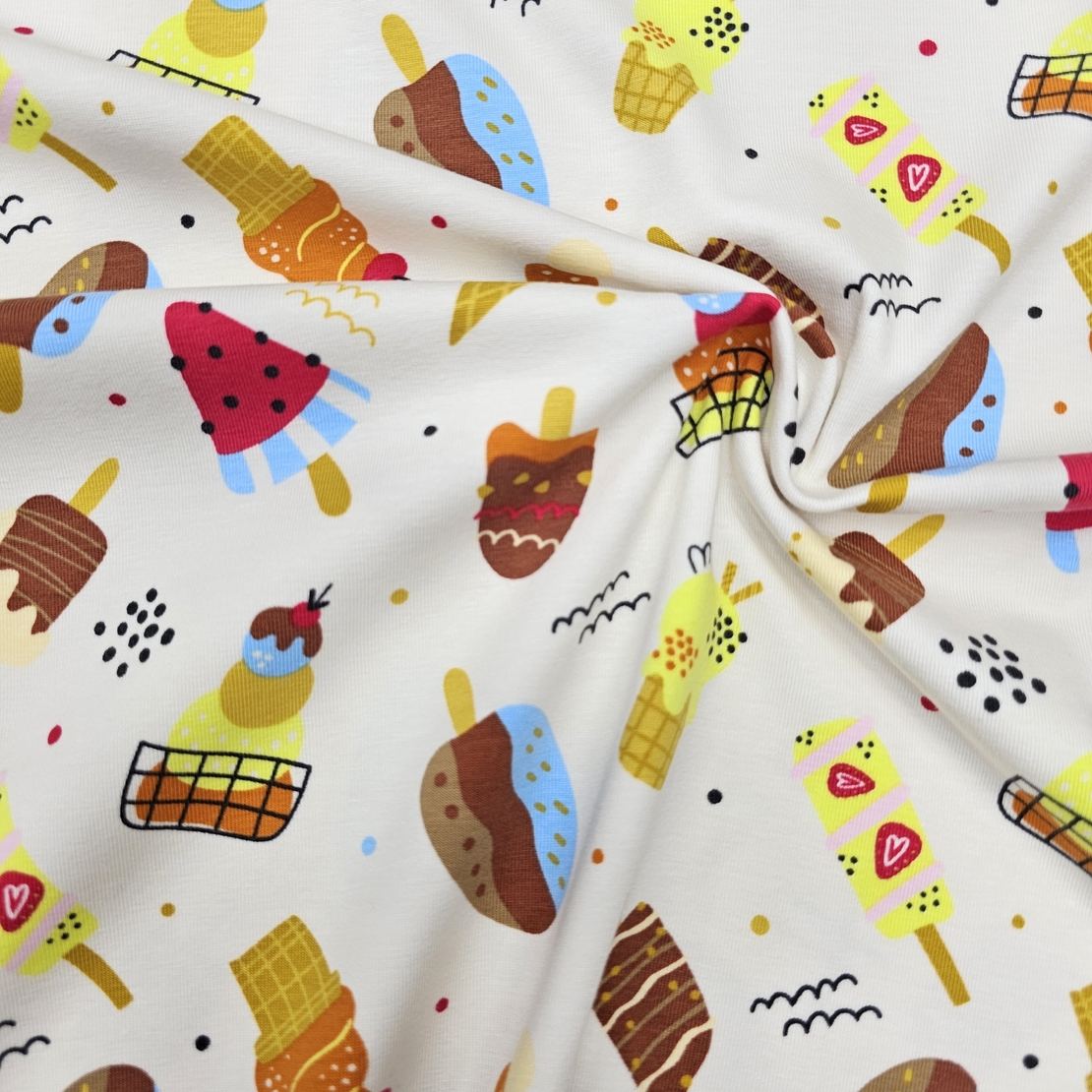 טריקו דפוס גלידות על רקע שמנת